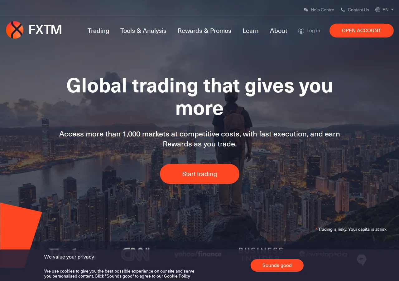 FXTM 平台界面预览 - 首页界面示意